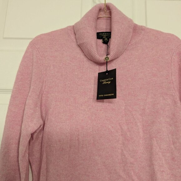 NEW Charter Club Luxury Cashmere Turtleneck Womens Petite Size Medium Pink - Picture 2 of 12